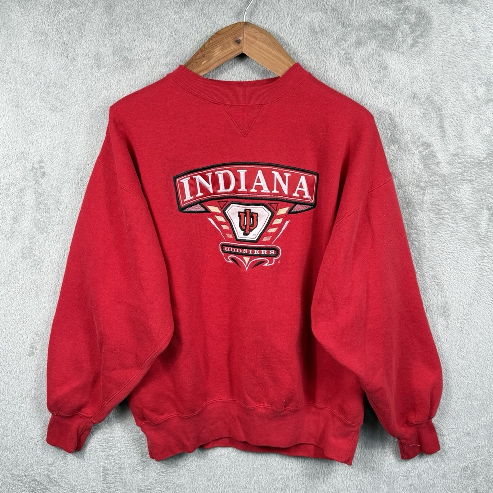 Indiana Hoosiers Embroidered Sweatshirt Mens L Midwest Embroidery 90s Vintage